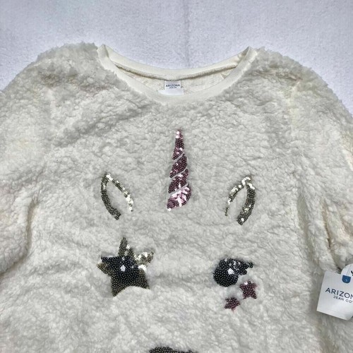 Arizona Jeans Pullover Sweater Girls 3XL 22.5 Plus White Unicorn Faux Fur New - Picture 5 of 10