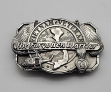 VIETNAM VETERAN "THE FORGOTTEN WARRIOR" BELT BUCKLE VTG. 1988 SISKIYOU PEWTER