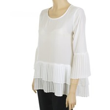 SIMPLY VERA WANG Women's SMALL 3/4 PLEATED Sleeve & PEPLUM HEM WHITE Tunic TOP