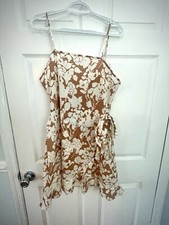 Ladies Faux Wrap Summer Dress With Smocked Back, Hem Ruffle & Adjustable Straps