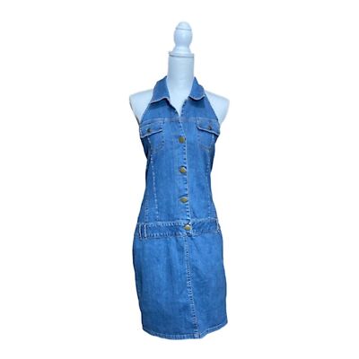 Vintage 90's Forenza Denim Backless Dress Front Pockets Y2K Jean Dress |  eBay
