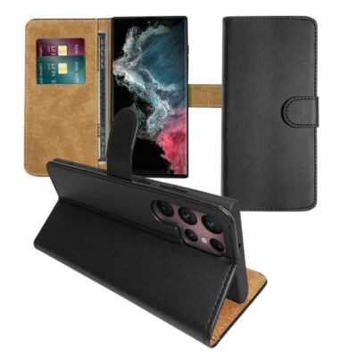 Leather Wallet Flip Cover Case for Samsung Galaxy S22 Ultra 5G Black