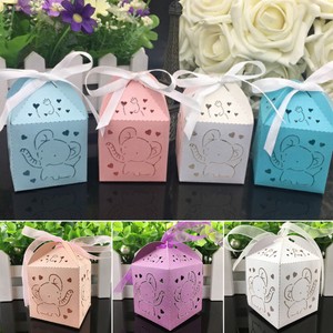50pcs Hollow Elephant Pattern Candy Boxes Gift Bag Baby Shower