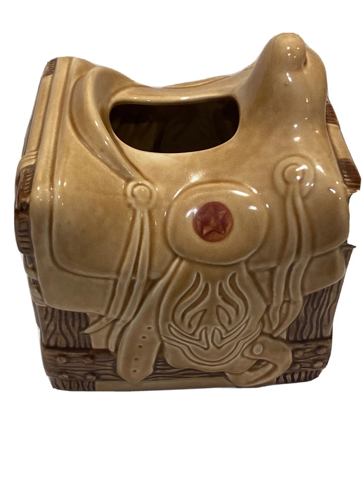 Caja de pañuelos grande cubierta cerámica/porcelana Western vaquero caballo silla de montar de campo Foto 4 de 4