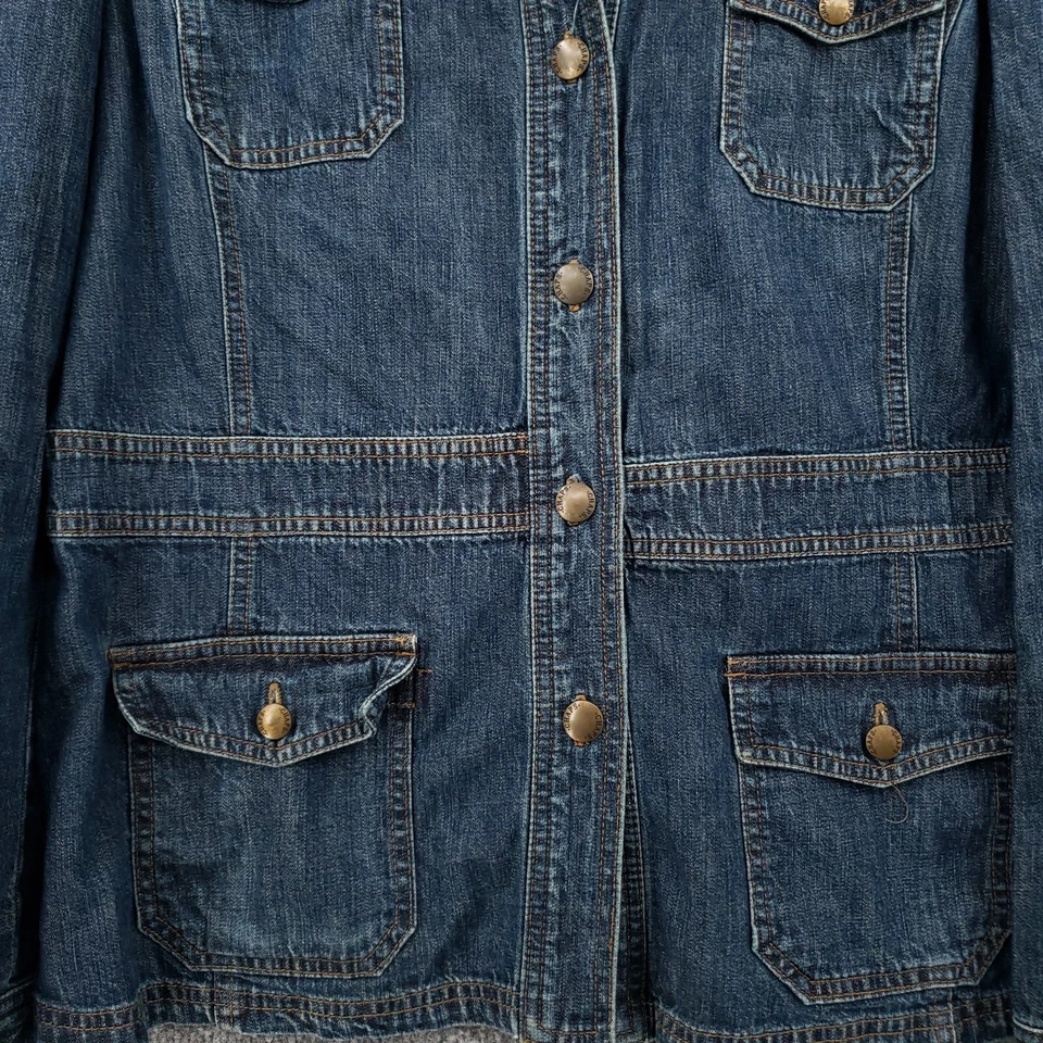 Chaps 夹克女式大号蓝色纽扣长袖领牛仔牛仔卡车司机 — 第 3/4 张图片