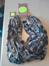 Kelly & Kate Lightweight Infinity Silky Feel Polyester Black Silver Accent Scarf