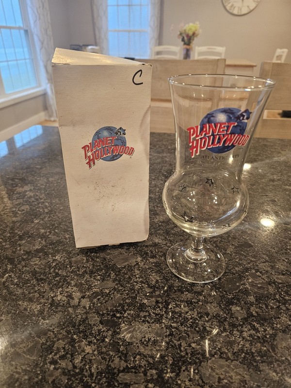 Planet Hollywood Atlantic City Hurricane Glass, With Box.  Great Condition
