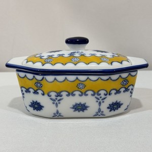 Baby Butter Boat Dish Blue Yellow French Country  Small keeper Cook Street 3pc