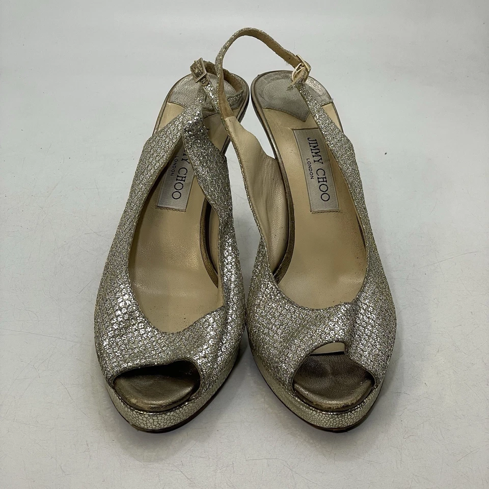 Jimmy Choo Nova 金色闪光露跟露趾尺寸 42/12 美国 — 第 3/4 张图片