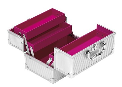 Schminkkkoffer Beauty Case Box Kosmetikkoffer silber pink Schloss Schlüssel