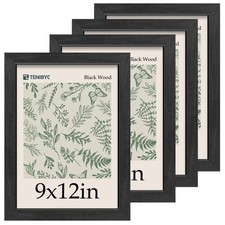 9x12 Frame Set of 4, Textured Black Wood, 9 x 12 Picture Frame with HD Temper...