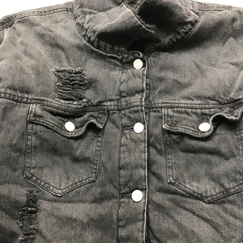 Missguided Sherpa Lined Denim Jacket Boys Youth Medium M Long Sleeve Black - Picture 7 of 11