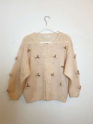 Vintage Open Weave Knit 3D Floral Cardigan Fits M-L Pink Granny Core Cottage