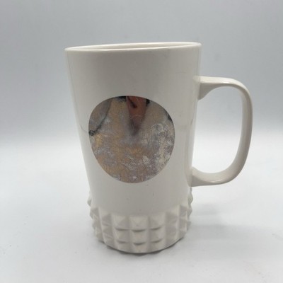 STARBUCKS COFFEE 2014 Tall White Mug Cup Mirror Label Hobnail Base 16 Oz