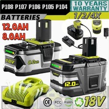 2PACK 12.0AH For RYOBI P106 One Plus High Capacity 18V Lithium Battery Charger