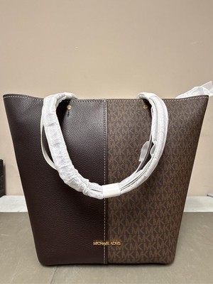 Michael Kors Flora Large Signature Logo and Leather Tote Bag Brown One Size