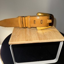 carlisle leather Belt XL USA Made Genuine Leather-shiny Gold Buckle Tan Leather