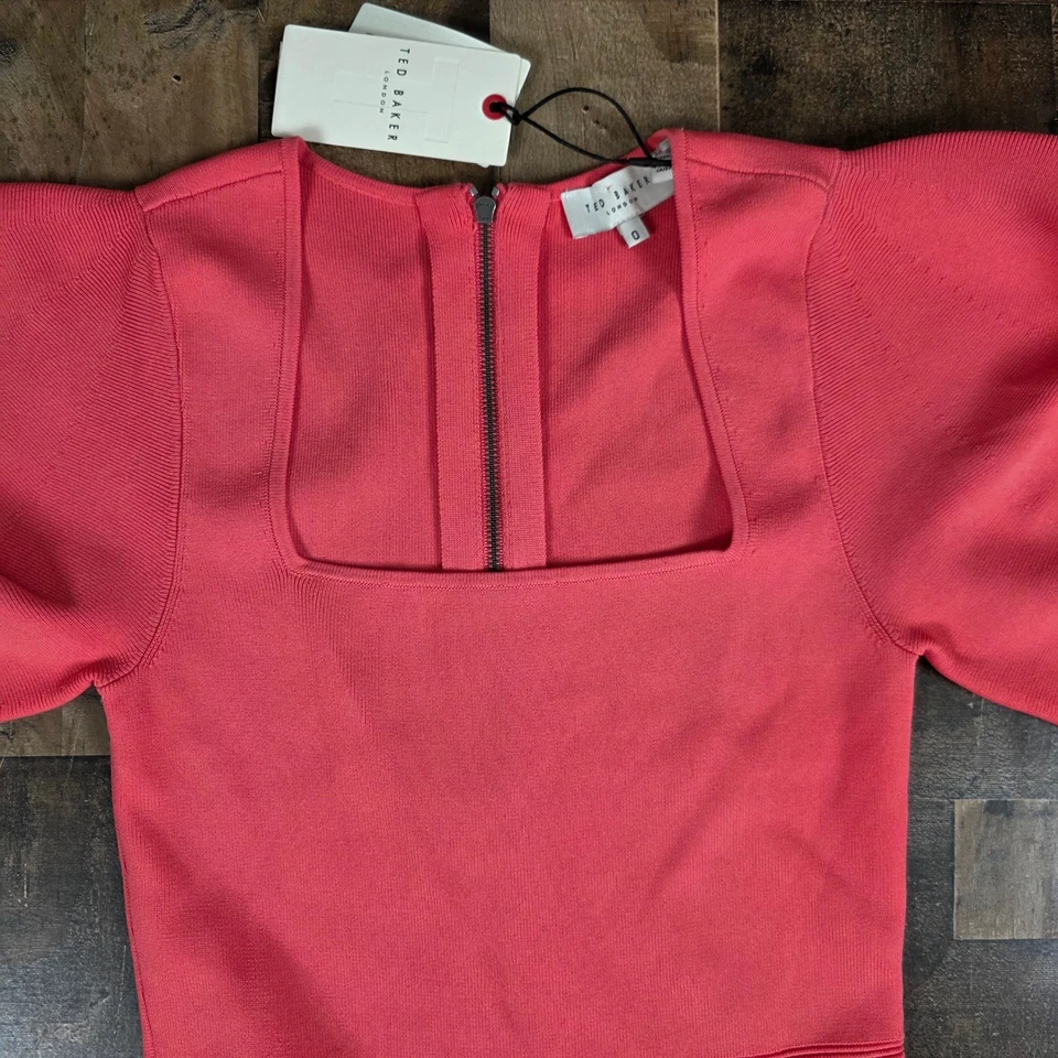 Vestido Patinador Ted Baker London Coral WMD HAYLY Manga Abullonada Cuello Cuadrado Talla 0 Nuevo con Etiquetas Foto 2 de 4