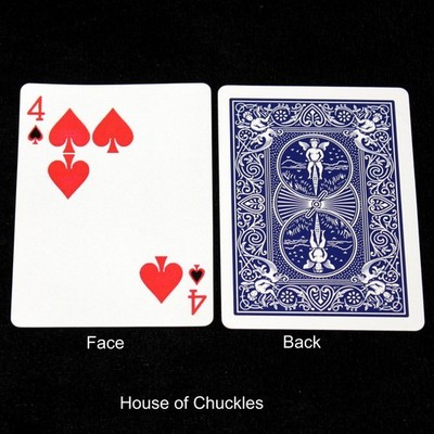 4 of Spades - Red with Black - 2 Moved Pips, Bicycle Printed Gaff Card, Blue