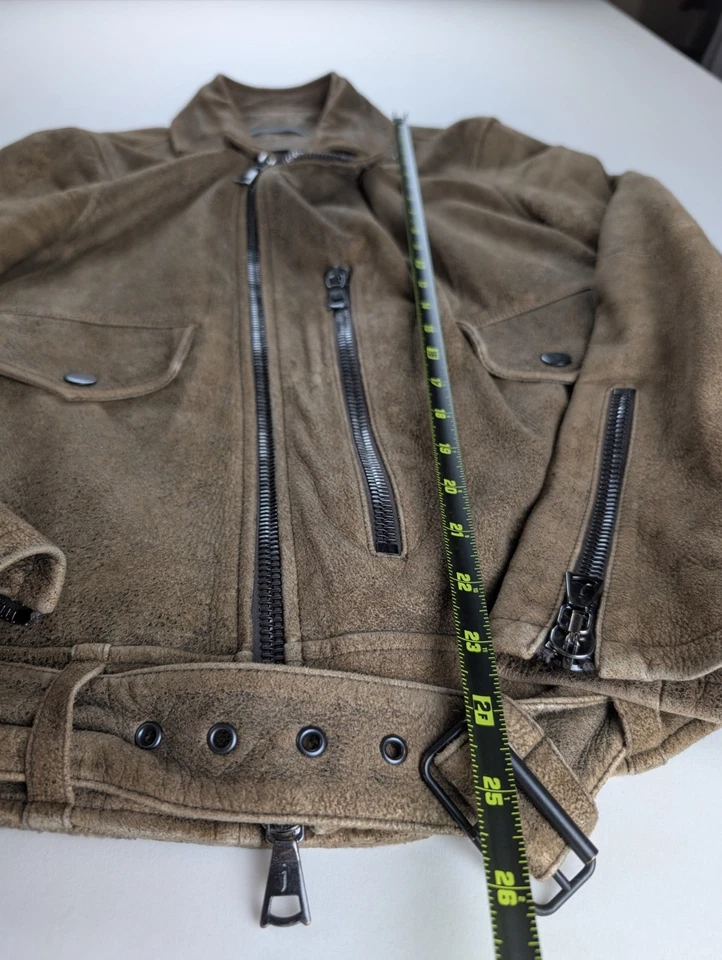Chaqueta de motociclista John Varvatos de cuero de gamuza envejecida para hombre talla 44 Foto 3 de 4