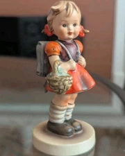 Hummel Goebel School Girl 81 Girl With Basket & Backpack 4 3/4"  Vtg German Art