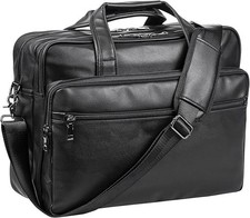 Leather Laptop Bag,Men's 17.3 Inches Messenger Briefcase Business Computer Sa...