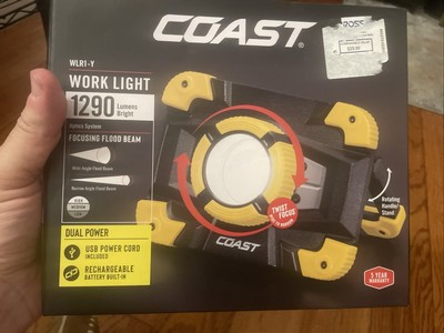 Coast 1150 Lumens Rechargeable Work Light - WLR1-Y - Dual Power - NEW