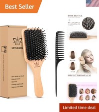 Luxury Boar Bristle Hair Brush - Paddle Style for All Hair Types, 9.5x3.2 Inches