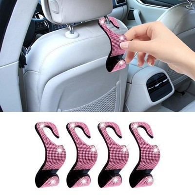 LAINLOY 4PCS Bling Car Headrest Hook, Crystal 4.25 x 1.33 x 1.3 inches, Pink 