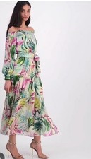 JOSEE Off-the-shoulder Long Sleeve Floor Length Maxi Floral Dress, Lined, SMALL