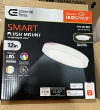 (LOT OF 8) COMMERCIAL ELECTRIC 12" HUBSPACE SMART CCT RGB LED FLUSH MOUNT WHITE