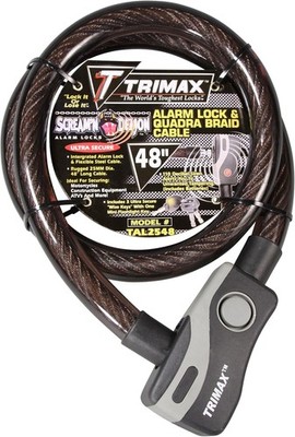 Trimax Alarmed Lock & Quadra-Braid Cable 4' L X 25Mm TAL2548, Card Packaging , B
