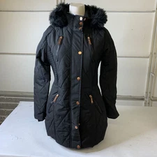CELSIUS Faux Fur Winter Parka Jacket Women's Size M Black PK530