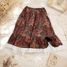 Vintage Floral Skirt Cottagecore Ruffle Hem Eyelet Lace