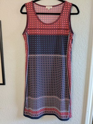 Max Studio Shift Dress Stretch Matte Jersey Coral Navy S Sleeveless Excellent
