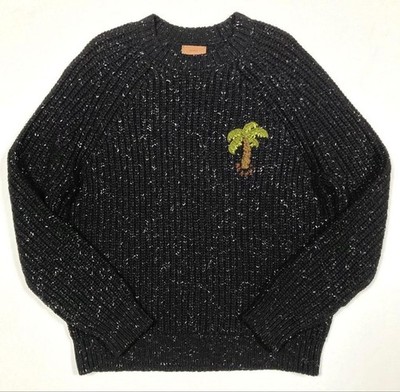 ALANUI Palm Tree Embroidered Cashmere Blend Knit Sweater XL Black