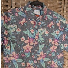 Denim & Flower Mens Slim Fit Tropical Floral Short Sleeve Button Down Shirt M