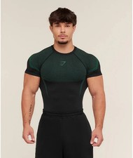 Gymshark Onyx 5.0 Seamless T-Shirt - Black/Lift Green LARGE