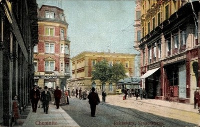 Postcard Chemnitz Saxony, Reichsbank Kronenstraße, street section with... - 11611570