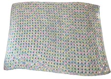 Vintage Handmade Crochet Baby Blanket Afghan Pastel Pink Blue Yellow Green