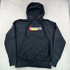 Nike Just Do It Color Block Embroidered Hoodie Pullover Mens Medium Black