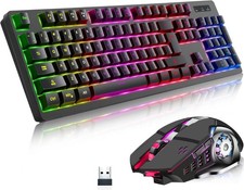 Wireless RGB Gaming Keyboard and Mouse - Rechargeable Backlit,Long Black