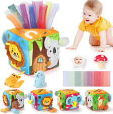 Baby Tissue Box Toy - Montessori Toys for 6 Month Old with Crinkle Paper, Squeak