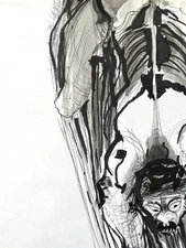 Large Original Mid-Century Evocative Abstract Surrealist Pen & Ink Drawing 