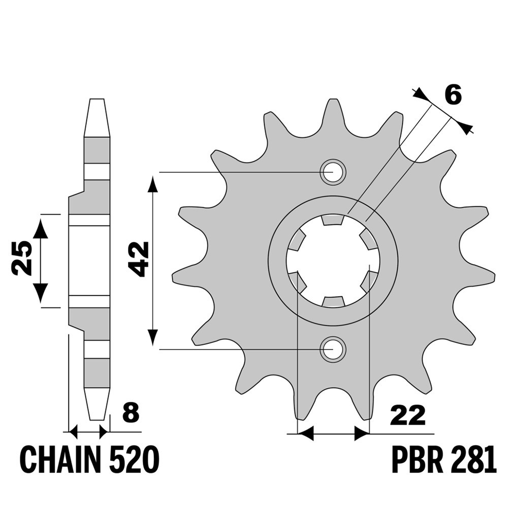 Pignon avant 14 dents PBR pas 520 pour supprimer les sauts de chaîne sur Honda XLR 250