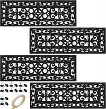 4 Pack Rubber Stair Treads 29.5 x 10 In Outdoor Anti Slip Step Mats Black Scroll