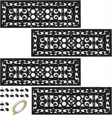 4 Pack Rubber Stair Treads 29.5 x 10 In Outdoor Anti Slip Step Mats Black Scroll