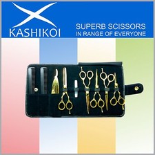 Professional Barber Shears  Scissors Razor Edge Sharp Titanium Gold Set
