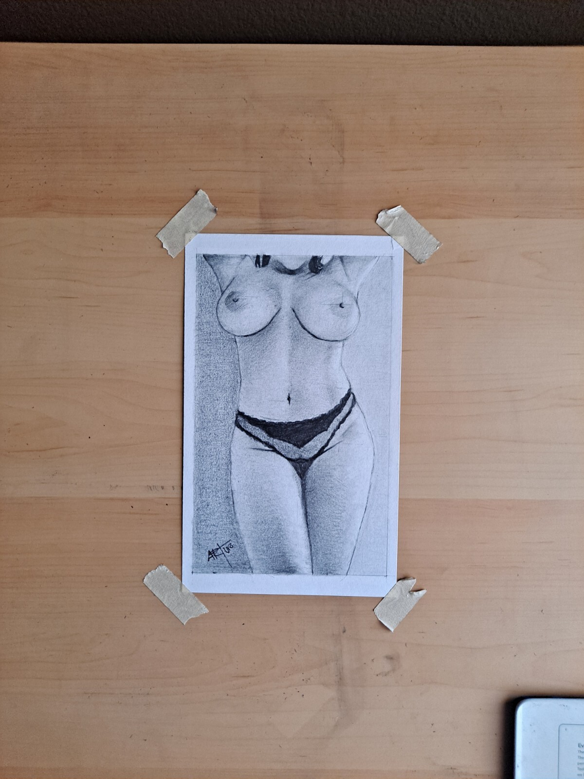 Dessin original au crayon 9 x 6 pouces de femme nue réalisé par l'artiste ARTuro - Photo 4 sur 6