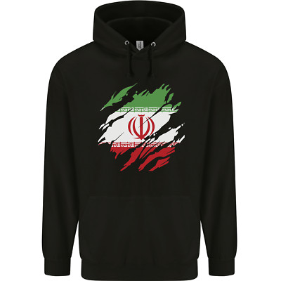Zerrissene Iran Flagge Iranischer Tag Fußball Herren 80 % Baumwolle Hoodie